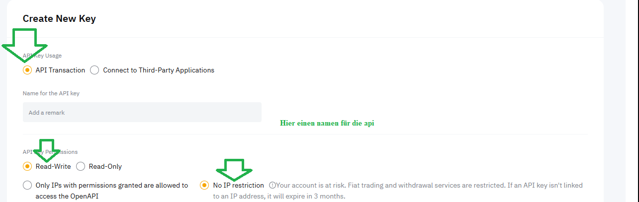 API Transaction · Read-Write · No IP restriction